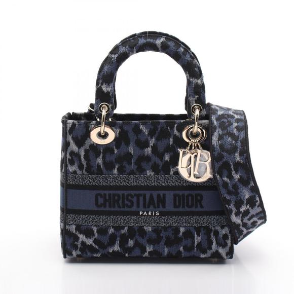 Dior Lady D-Lite Handbag Canvas Navy Blue Black Blue - Picture 1 of 6